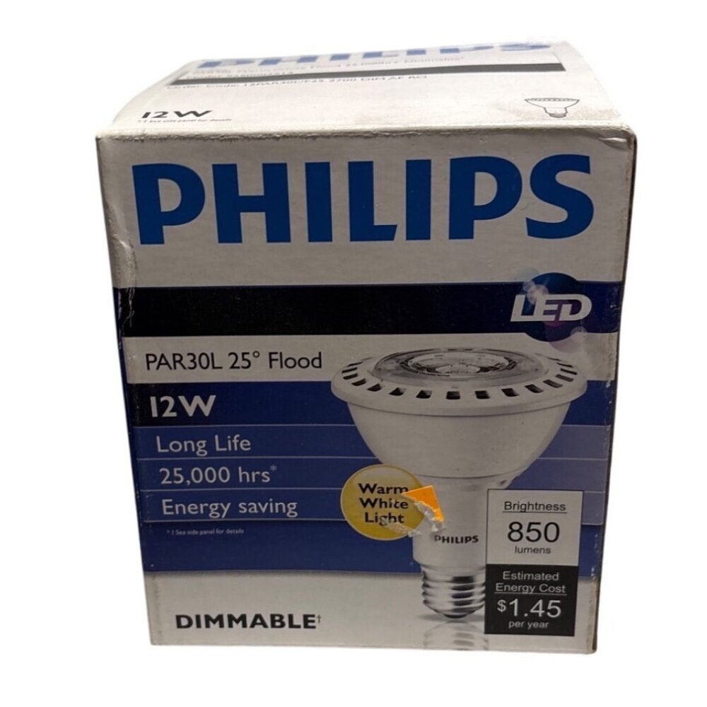 Philips Flood Light Bulb LED PAR30L 25° 12W Dimmable 2700K Warm White 850 Lumens